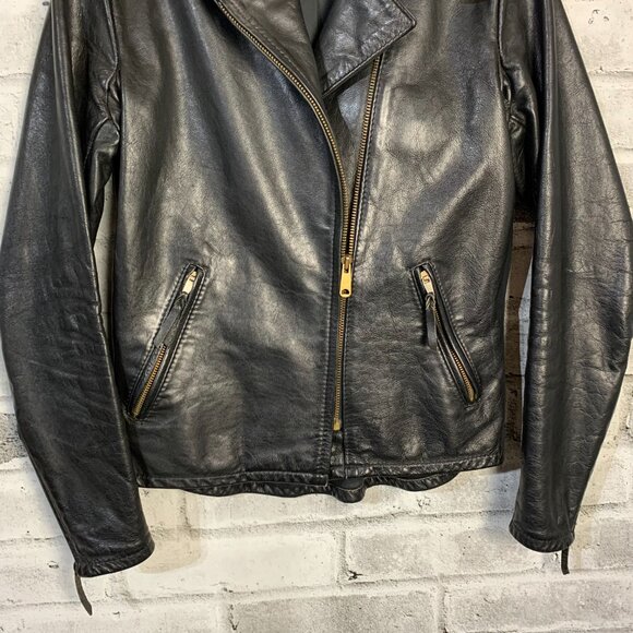 Vintage 90s Black Leather Motorcycle Biker Moto Jacket - Picture 3 of 16